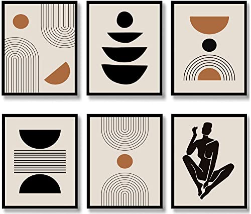 Quzenu Mid-Century Modern Decor Minimalist Wall Art Posters Unframed Geometric Abstract Canvas Living Room Bedroom Bathroom Boho Wall Decor