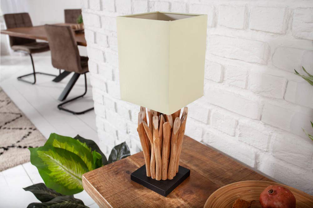 invicta INTERIOR Design Treibholz Tischleuchte EUPHORIA natur mit beigem Schirm Handarbeit Tischlampe Treibholzlampe Lampe