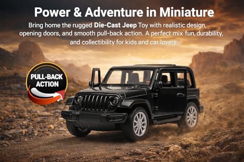 Image of Jeep Die Cast Metal Toy Car with Opening Doors & Pull Back Action | Mini Manual Push Super Car No Battery Needed | Durable Diecast Vehicle for Kids Age 3+ Collectible Gift (Green)