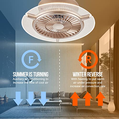 Image of Ceiling Fan with Light,22 inches LED Remote Control 3-Color Lighting 3 Wind speeds Enclosed Blade Metal Shell Smart Timing Fan, Low Profile Flush Mount Ceiling Light, Bedroom,Gold,Round