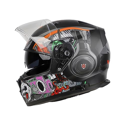 Image of Ignyte IGN-7 Bug ECE 22.06 /ISI /DOT Certified Full Face Graphic Helmet with Outer Anti-Fog Clear Visor and Inner Smoke Sun Shield