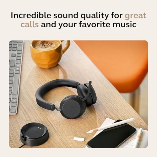 Jabra Evolve2 75 Wireless PC Headset with 8-Microphone Technology - Dual Foam Stereo Headphones with adjustable Advanced Active Noise Cancellation, USB-C Bluetooth Adapter and UC Compatibility - Black