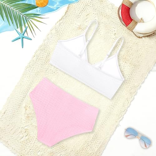 Image of Girls Swimsuit Solid Bathing Suit 2 Piece Twist Cross Adjustable Straps Soft Lining Bikini for Teen Girls with Chest Pad