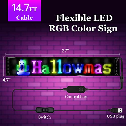 Image of Scrolling LED Sign,LED Signs for Business,Programmable Flexible Digital Sign,Bluetooth APP,DIY Animations,Text, Graffiti (27''x5'')