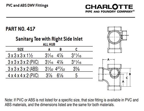 CHARLOTTE PIPE 3 x 3 x 3 x 2 DWV SANIT TEE W/RIGHT SI DWV (DRAIN, WASTE AND VENT) (1 Unit Piece) - Thumbnail 6