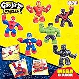 Heroes of Goo Jit Zu Marvel Mega Mini 6 Pack - Squishy, Stretchy, Gooey Mini Heroes - Ironman, Spider-Man, Captain America, Miles Morales, Hulk and Black Panther