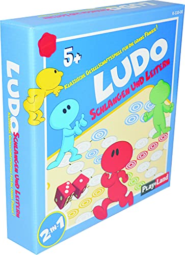 Play Land Ludo & Schlangen und Leitern 2-in-1 Brettspiel - Gesellschaftsspiel Klassiker für Kinder & Erwachsene - Mensch Ärgere Dich Nicht & Leiterspiel Gemeinschaftsspiele für 2 bis 4 Personen Cover