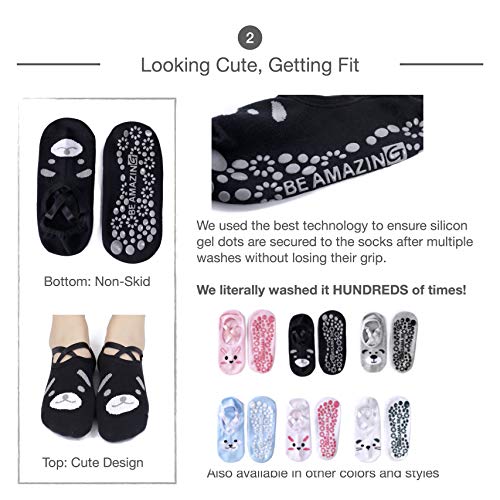 Live Happy Be Healthy Yoga Socks For Women Barre Sock Grip Non-Slip No-Skid Pilates Hospital Maternity (4-Pairs Mix Grey Pink Black Blue) #TOP1