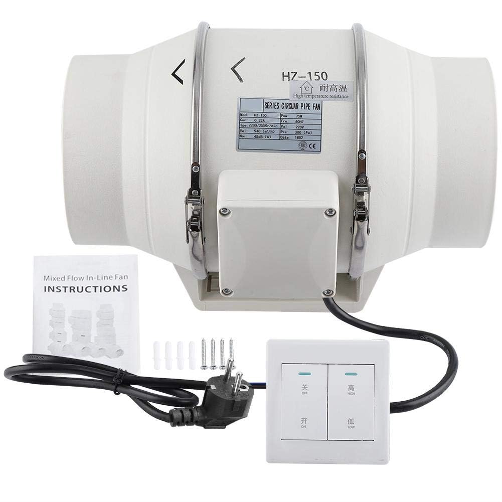 Ejoyous Ventilador de Tubería de 100 mm, 540 m³/h Flujo Mixto, Ventilador de Tubería con de Salida de Aire Potente para Ventilación de Viviendas, Enchufe Europeo de 220 V (6 pulgadas)