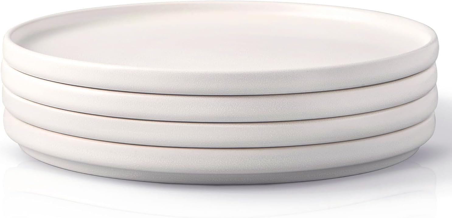 AmorArc Stoneware Dinner Plates Set of 4, 10.5 Inch Reactive Matte Glaze Ceramic Plates Set, Modern Dinnerware Dish set for Kitchen, Microwave, Dishwasher Safe, Scratch Resistant - Matte White Matte White 10.5 Inch (4pcs)
