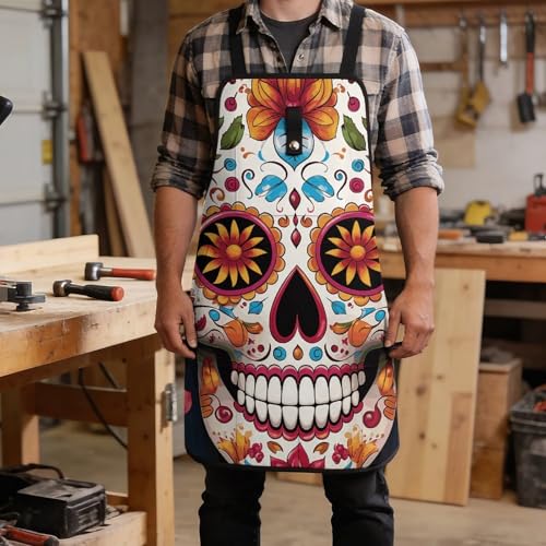 Delantal de trabajo colorido con calavera y bolsillos miniatura 5