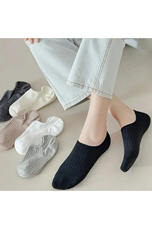 Image of Pack of 6 No Show Socks for Men & Women | Cotton Blend Low Cut Invisible Socks | Anti-Slip Breathable Ribbed Ankle Socks | Multicolour Casual Summer Socks