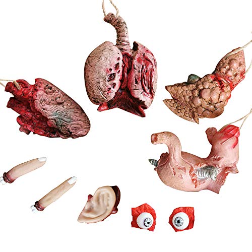 Medou Halloween Blood Props Fake Scary Severed Hand Broken Body Parts for Haunted House Halloween Zombie Party Decorations (9 Pcs)