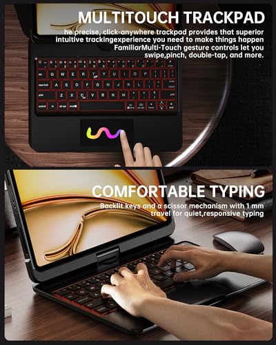Image of Intermerge for iPad 9th Generation 10.2 inch Case with Keyboard, 360 Rotating Multi-Touch Trackpad, 7-Color Backlit Keyboard, Transparent Back Shell, Compatible with iPad 9th(10.2inch,2021), Black