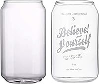 Vista 13 de Large Beer Glasses, 20Oz Can Shaped Beer Glasses,Elegant Shaped Drinking Glasses with Believe yourself Pattern,Transparent Drinking Glasses,Highball