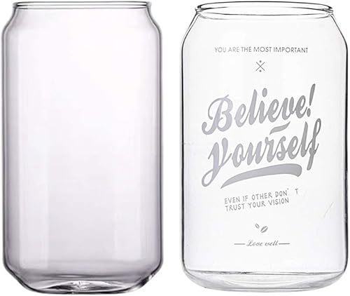 Miniatura 13 de Large Beer Glasses, 20Oz Can Shaped Beer Glasses,Elegant Shaped Drinking Glasses with Believe yourself Pattern,Transparent Drinking Glasses,Highball