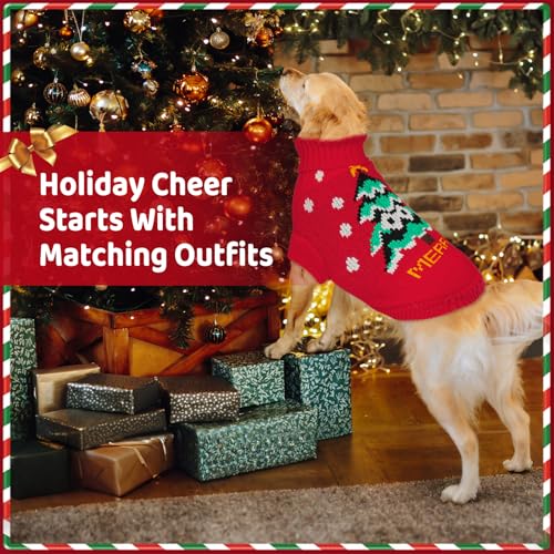 Image of Cozy Stretch Dog Turtleneck Sweater -Dog Christmas Sweater Pullover, Soft Warm Knit Dogs Sweaters for Boy & Girl Pets,Cold Weather Outfit for Small Medium Large Pups,Red Tree XS