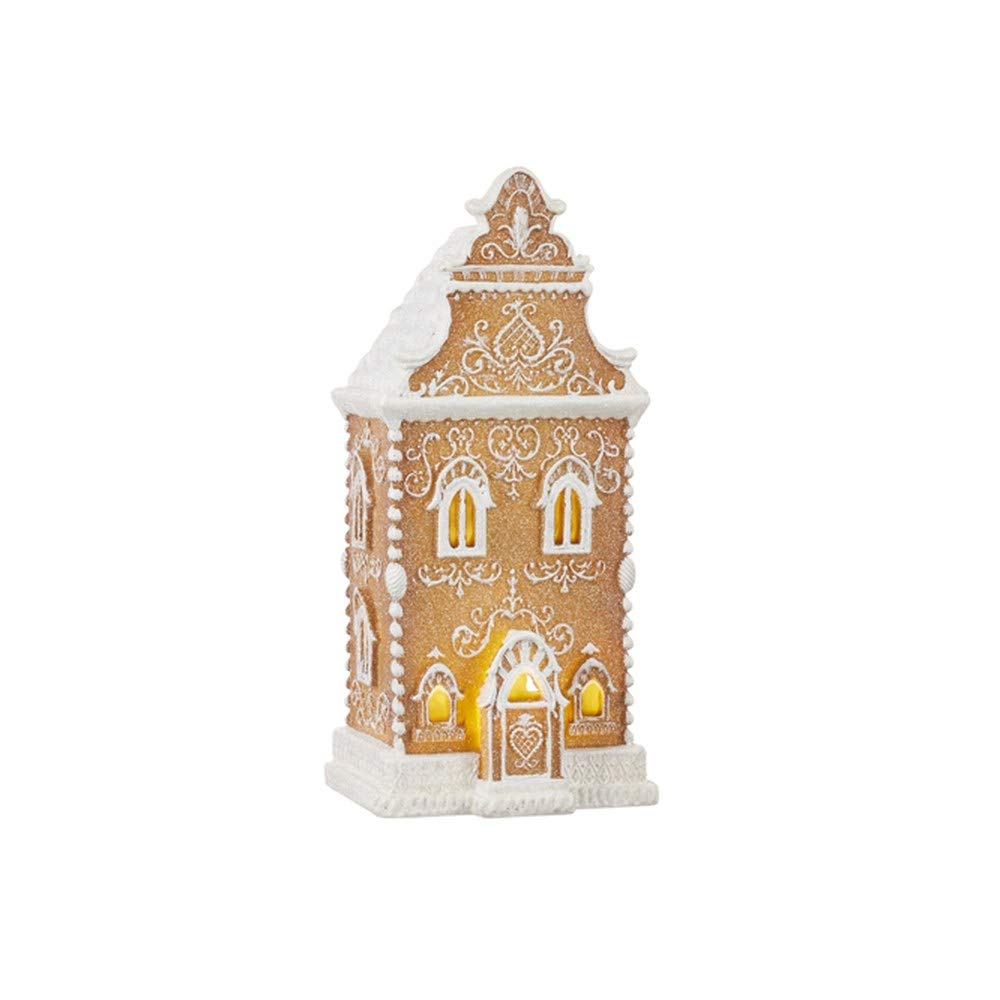 RAZ Imports 2021 13-inch White Icing Scrollwork Lighted Gingerbread House Figurine
