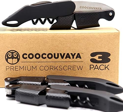 Coocouvaya Wise Products Premium Professional Corkscrew Wine Bottle Opener Black Edition for Wine Lovers, Sommeliers, Waiters and Bartenders.(3 PACK)