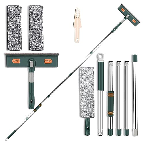 Window Squeegee, 2 in 1 Window Squeegee Cleaner Tool with Extension Pole, Telescopic Window Squeegee with 90° Rotating Head