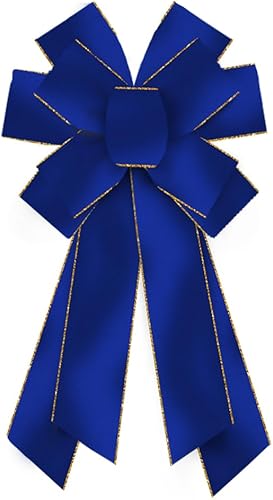 Arcos grandes para corona de Navidad, lazos de cinta de terciopelo azul prusiano azul rey para corona, lazos de arpillera grandes para decoración de