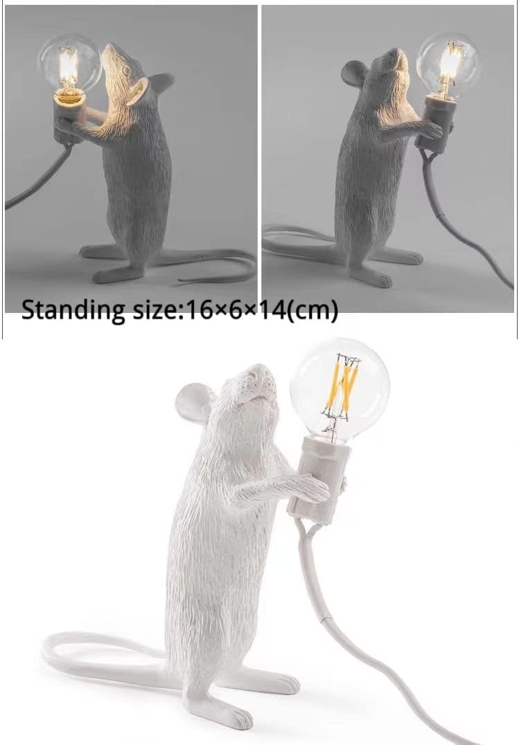 3 PCS Mouse Shape Table Lamp Set Decoration, Creative Resin Desk Light Bedside Lamp Gift,Modern Animal Lights for Bedroom Study Room Home Living Room Decor (White)