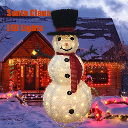 MINILIFE 47Inch Pre Lit Christmas Snowman with Clear Lights, Lit Snowman with Hat Outdoor Holiday Yard Sculpture Christmas Decor