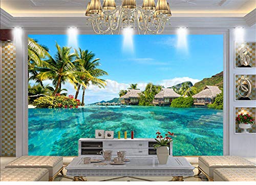 Papier peint 3D plage pour salon | Fresque murale vue mer 200x140 cm - 3