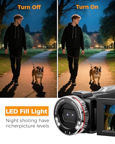 Cámara de Vídeo 4K 48MP Videocámara 21X Digital Zoom Camcorder Video Camera, 3" 270° Giratoria Pantalla Vlog Cámara para Youtube, Camara Video con Tarjeta de 64 GB, Cable HDMI, Micrófono, 2 Batería - imagen 5