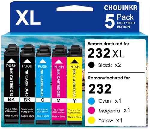 CHOUINKR 232XL Ink Cartridges Remanufactured Replacement for Epson 232XL Ink Cartridge Combo Pack 232 XL with Expression Home XP-4200 XP-4205 WF-2930 WF-2950 (2 Black Cyan Magenta Yellow, 5 Pack)