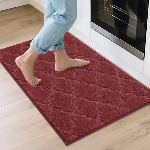 COSY HOMEER Kitchen Rugs 24"x36" Non-Slip Washable Kitchen Mats for Floor Absorbent Kitchen Carpet Soft Rugs for Kitchen,Sink Mat,Entrance,Area Rug,Red Red 24" x 36"