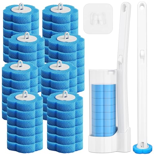 Disposable Toilet Brush with 48 Replacement Heads Flushable Toilet Brushes 48 Refills & Wand Set 360 Flexible Disposable Toilet Cleaning System for Toilet Bowl Buddy Sink & Bathtub