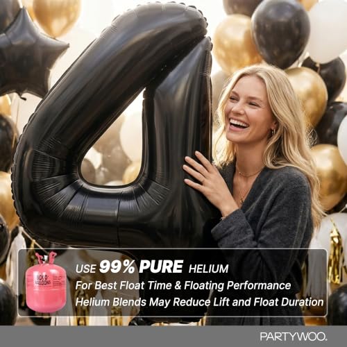 Image of PartyWoo Black Number 4 Balloon 40 Inch 25pcs Black Foil Star White Gold