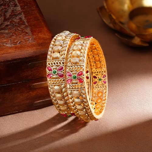 Image of Rubans Gold Plated Set of 2 Bangles Handcrafted Traditional Stylish Trendy Jewellery Gift for Women & Girls