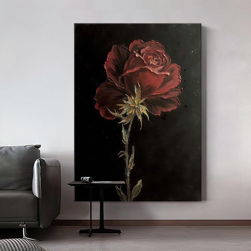Tableau moderne à l'huile peint main rose poétique pour mur de chambre