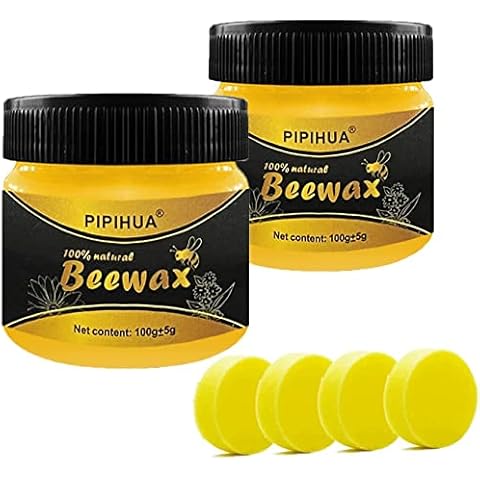 PIPIHUA Beeswax Polish for Wood & Furniture,Wood Seasoning Natural Beewax for All Wood Types and Colours,Waterproof and Repair Wood Wax to Protect & Enhance Any Wooden Surface(2×100g with 4 Sponges) Cover