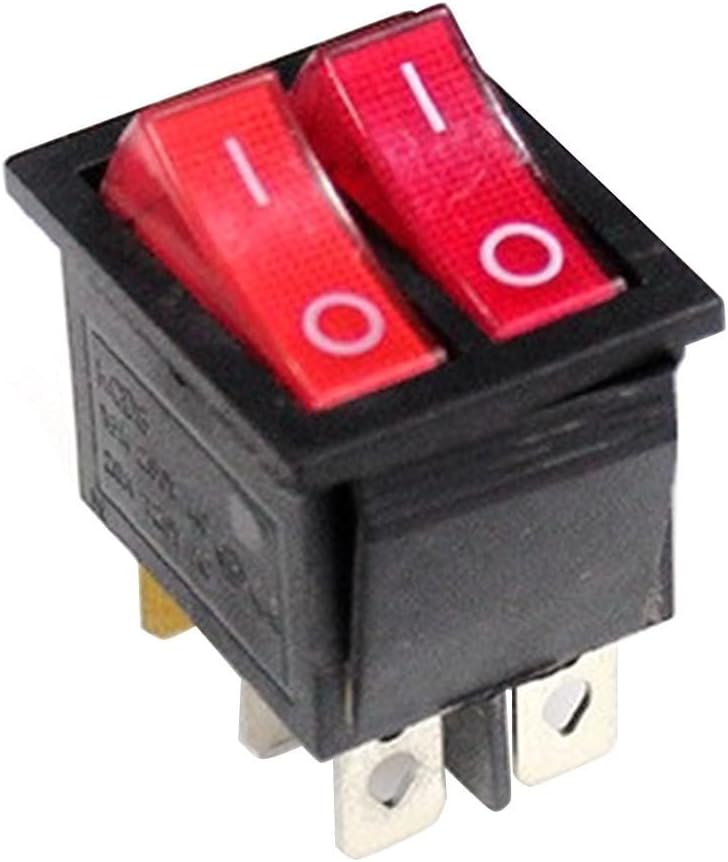 Rocker Switch 6 Pin For SPST ON/OFF with Red Light, Dual Boat Dashboard Switch for RV Power Control, 20A/125V AC 16A/250V AC, DPDT 2 Position Panel Mount