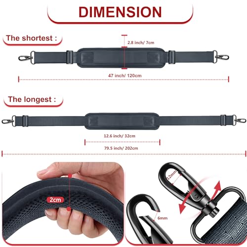 Image of ZINZ 79.5 inch Universal Strap with Ultra-Thick Fixed Breathable Pad - Adjustable Heavy-Duty Shoulder Strap for Laptop, Crossbody, Luggage, Gym, Camera Bag and More - D01G01