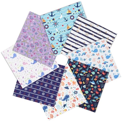8Piece Ocean Fabric Fat Quarter Bundle - Nautical Sea Themed