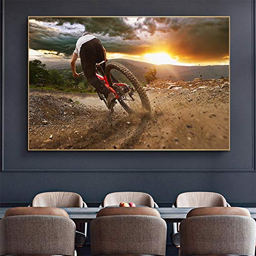 Toile coucher de soleil motard pour habiller le mur d'une chambre d'adulte