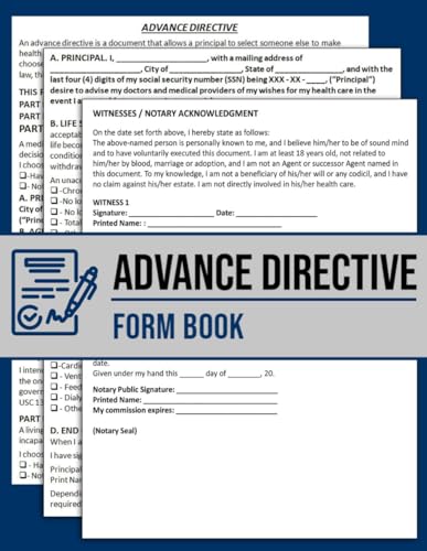 Advance Directive Form Book: Includes Medical POA, Living Will, Witness & Notary Signatures – Ideal for Legal Use & Estate Planning, Medical Power of ... Care Directive Templates