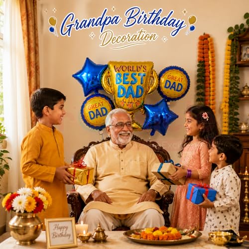 Image of Propsicle Trophy Foil Balloon Set for Dads Birthday Decoration, Pack of 5 | For papa, husband and grandfather birthday surprises, Father's Day celebrations, 40th 50th 60th milestones and home parties