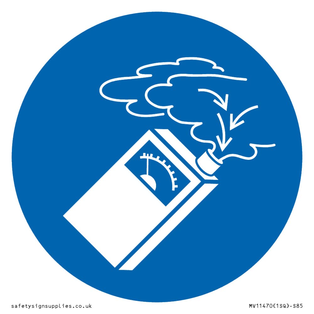 Viking Signs Mandatory: Use gas detector Sign - 85x85mm - S85,Blue/White