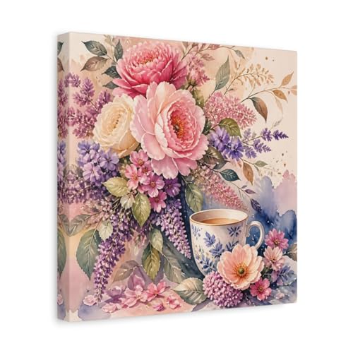 Toile florale aquarelle au-dessus du canapé pour une ambiance salon cocooning