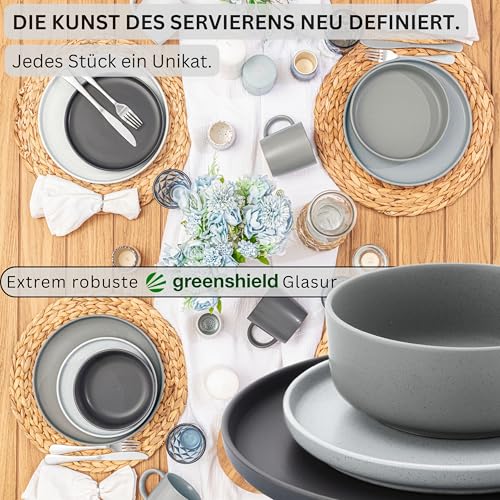 SÄNGER Leeds | Kombiservice 20 teilig, Steingut Geschirr 4 Personen, 4x Speiseteller 4x Dessertteller 4x Schalen 4x Pastateller 4x Kaffeebecher, Teller Set bunt | VALUE COLLECTION