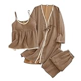 OWLONLINE Three Piece Pajama Set Women's Hanfu Japanese Kimono Pajamas Suit Size L-A1