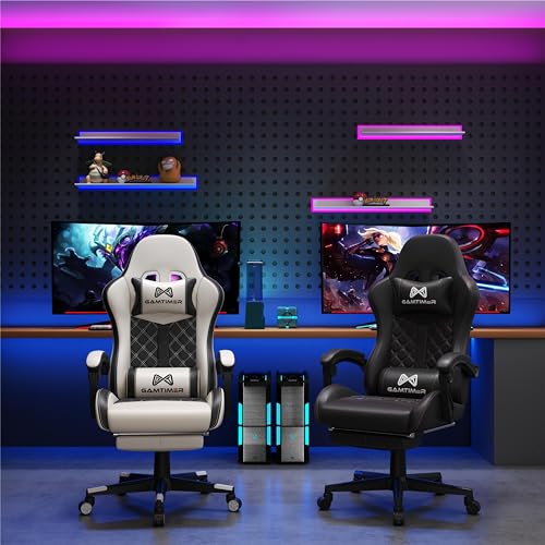 Gamtimer Gaming Chair,Computer Chair with Footrest and Lumbar Support,Breathable PU Leather,4D Lumbar Support and Headrest,360 Degree Swivel Chair with Adjustable Ergonomic Backrest for Adults(White) - Thumbnail 2