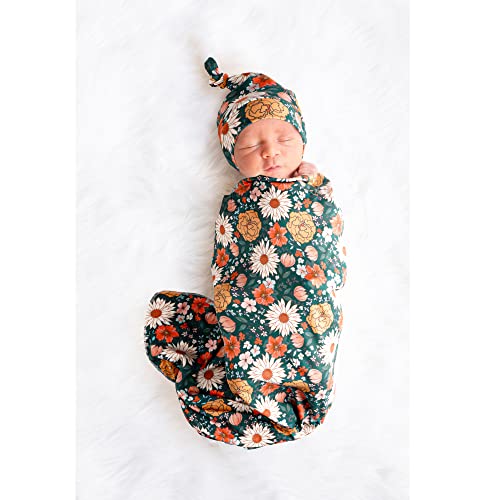Image of Konssy Baby Girl Newborn Receiving Blanket with Matching Headband and Beanie Set Baby Swaddle Nursery Swaddle Wrap