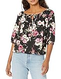 Star Vixen Women's 3/4 Sleeve Peasant Top with Keyhole Tie and Elastic Bottom Hem, Floral Print, Medium