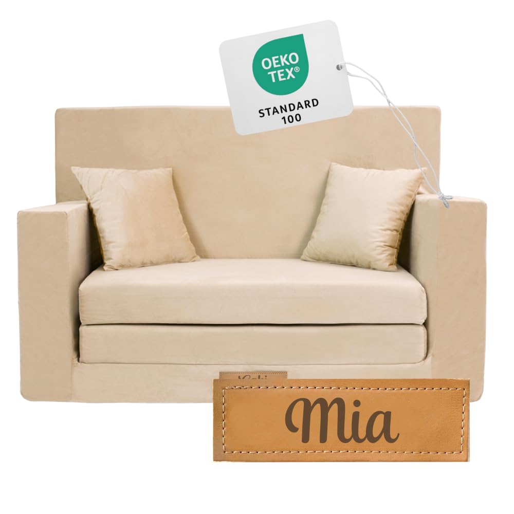 Flumi Personalizzato Divanetto Bambini con Funzione Sleep - 3 in 1 | Divani Piccoli | Divano Bambini | Colore: (Beige)